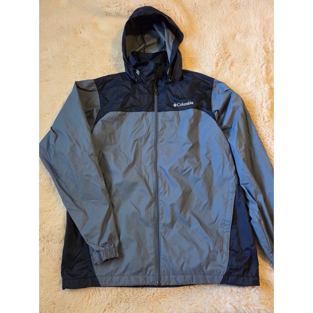 Columbia Omni-Shield Men's Blue Colorblock Hooded Rain Windbreaker Jacket M